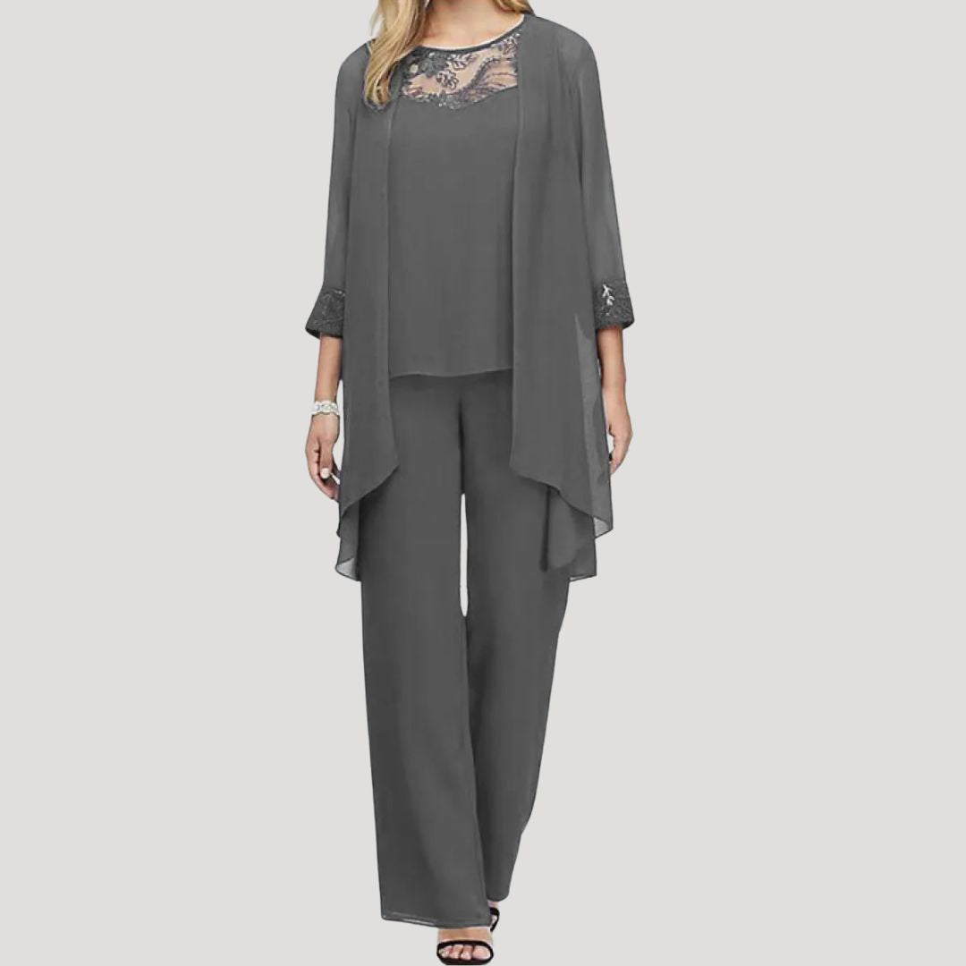 Dam tvådelat set med byxor och spets