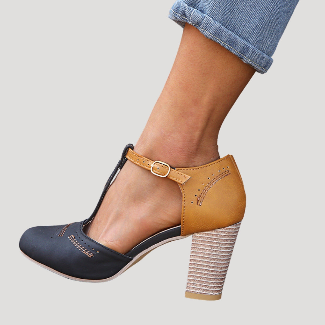 Dam pumps med låg klack och rem