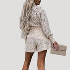 Dam långärmad spets playsuit med knappar