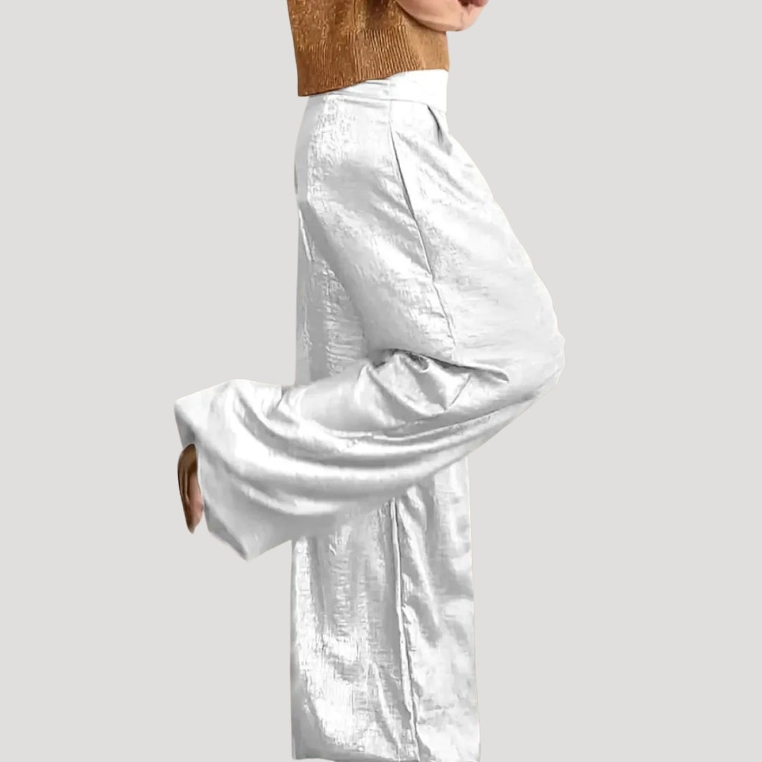Dam eleganta ballongbyxor satin med hög midja fest