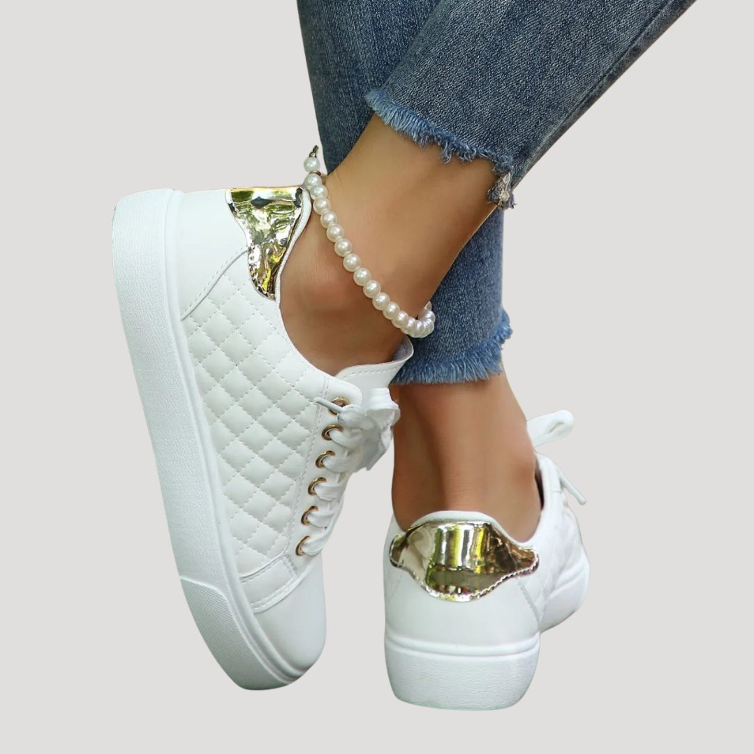 Dam sneakers skor med quiltad ovandel låga bekväma