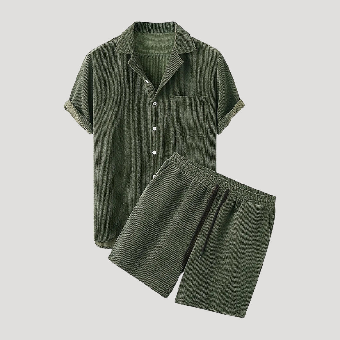 Herr tvådelat set kortärmad skjorta och shorts stilren