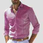 Herr linne skjorta randig slim fit långärmad klassisk stil