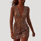 Dam v ringad paljettklänning med lång ärm