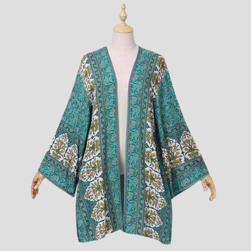 Dam Kimono Lång Mönstrad Öppen Långärmad Boho Cardigan