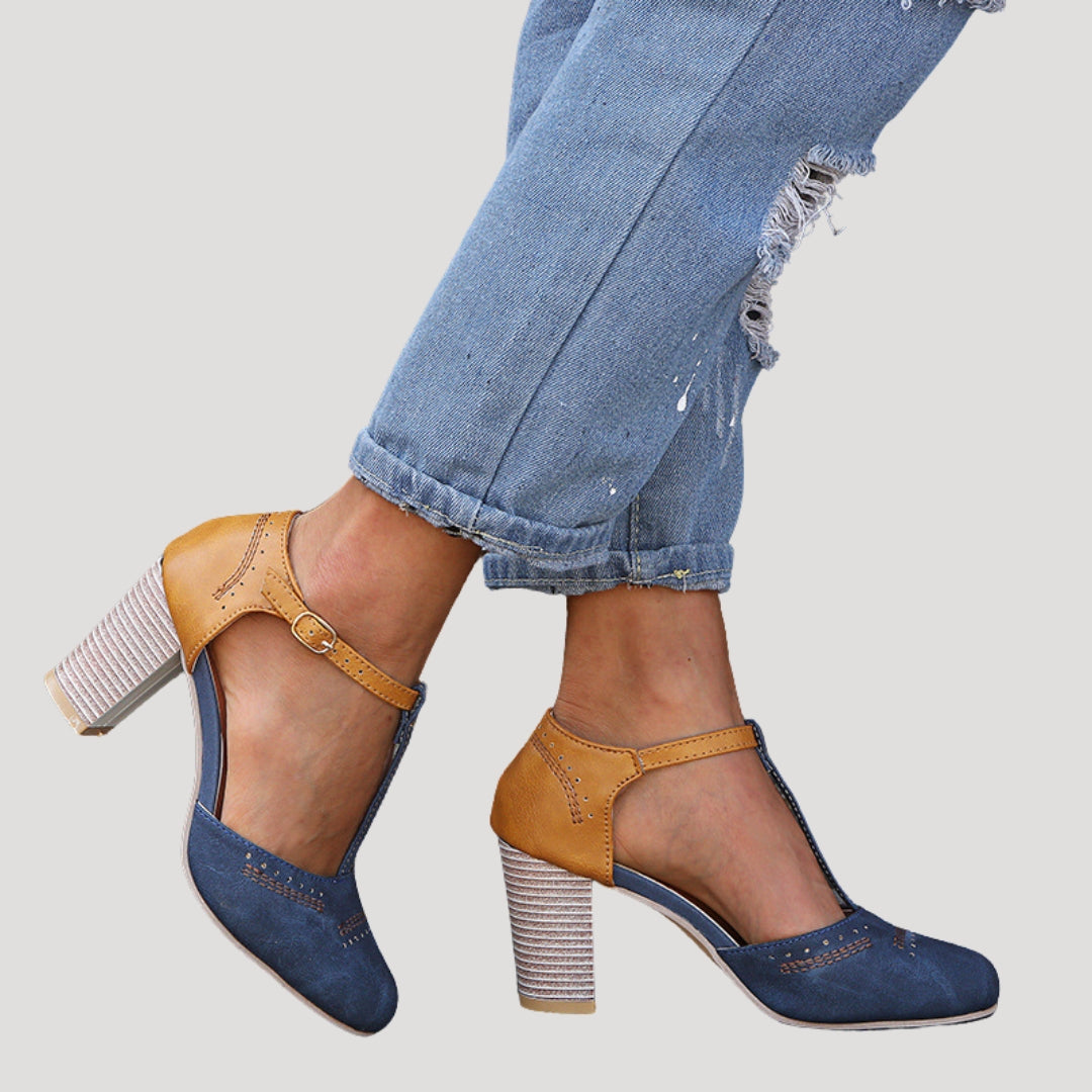 Dam pumps med låg klack och rem