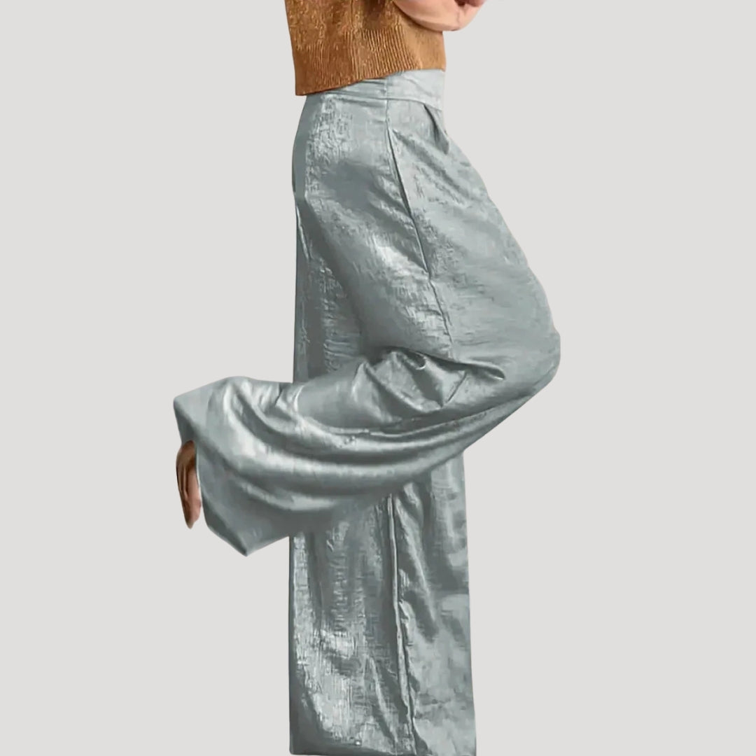 Dam eleganta ballongbyxor satin med hög midja fest