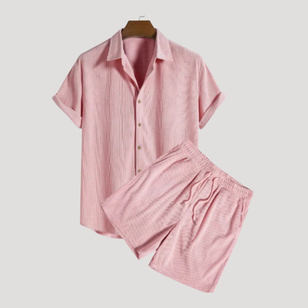 Herr tvådelat set kortärmad skjorta och shorts stilren