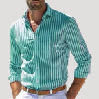 Herr linne skjorta randig slim fit långärmad klassisk stil