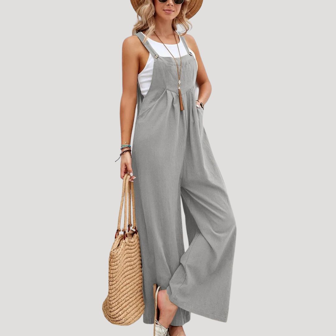 Dam jumpsuit linne hängslen vid passform stilren modern