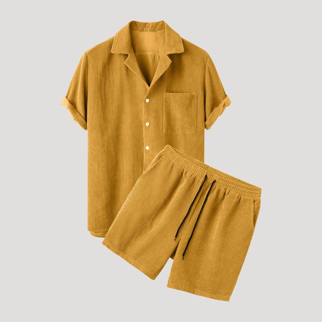 Herr tvådelat set kortärmad skjorta och shorts stilren