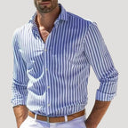 Herr linne skjorta randig slim fit långärmad klassisk stil
