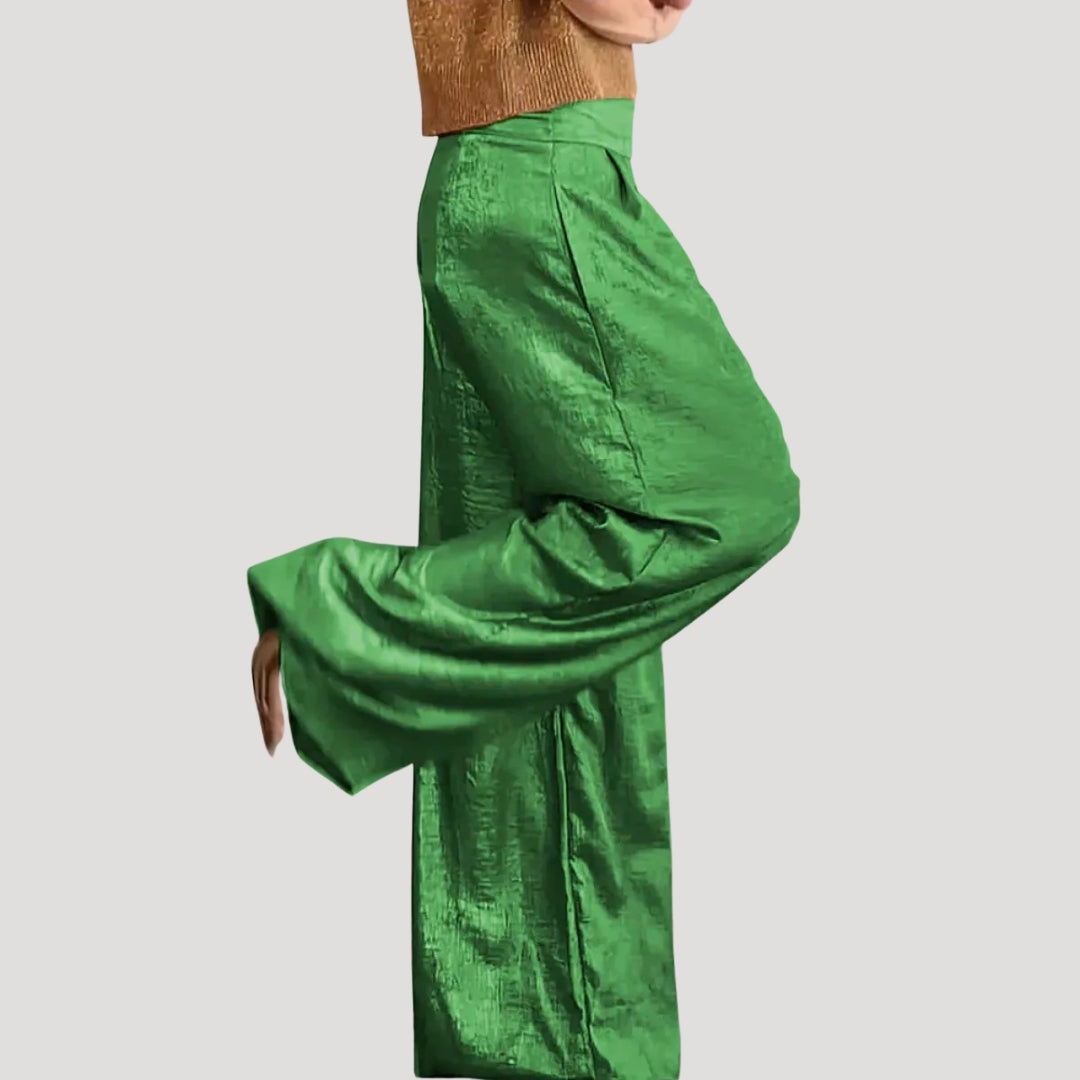 Dam eleganta ballongbyxor satin med hög midja fest