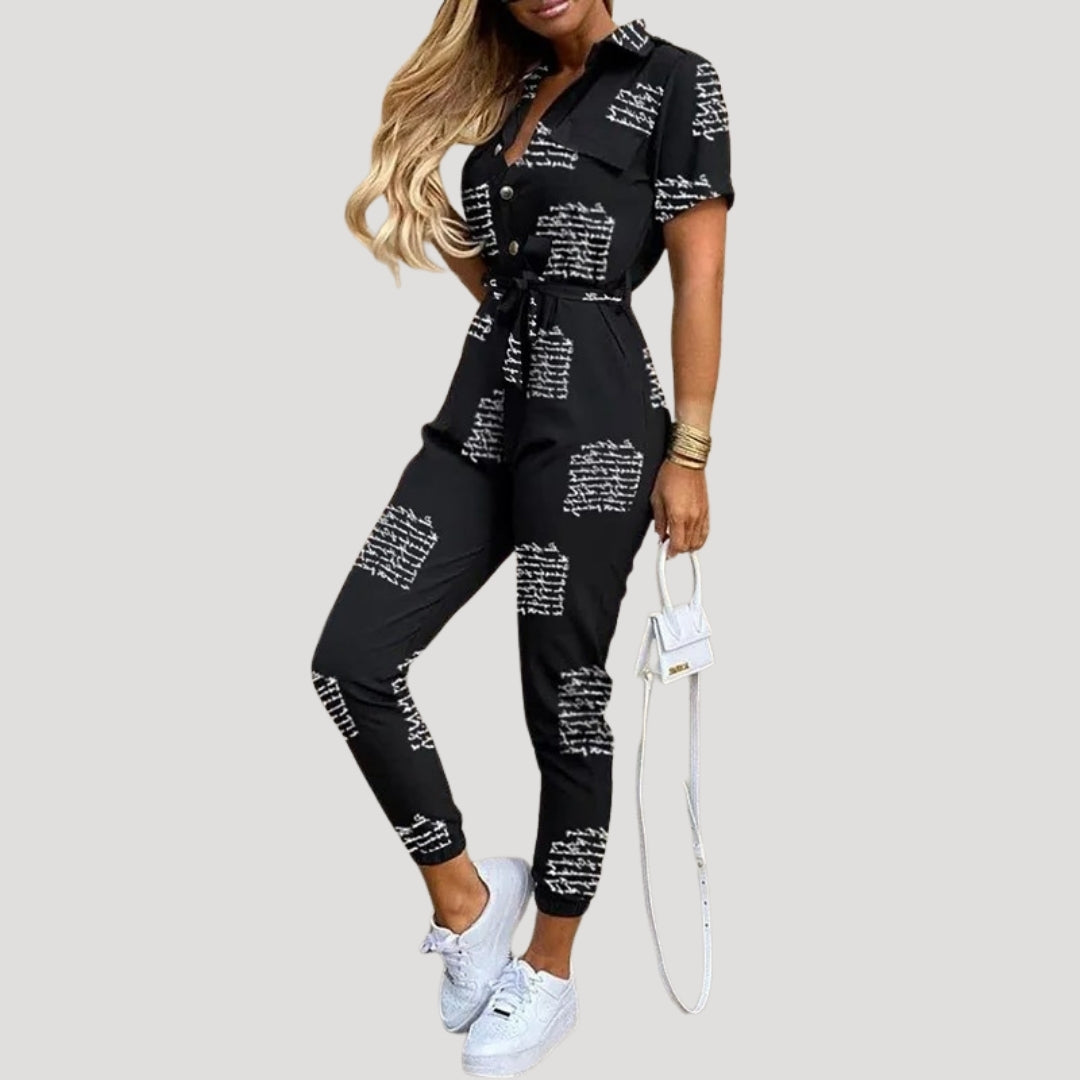 Dam kortärmad jumpsuit med markerad midja