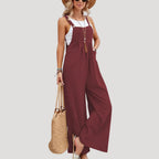 Dam jumpsuit linne hängslen vid passform stilren modern