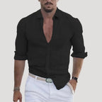 Herr slim fit långärmad linne skjorta knappad modell