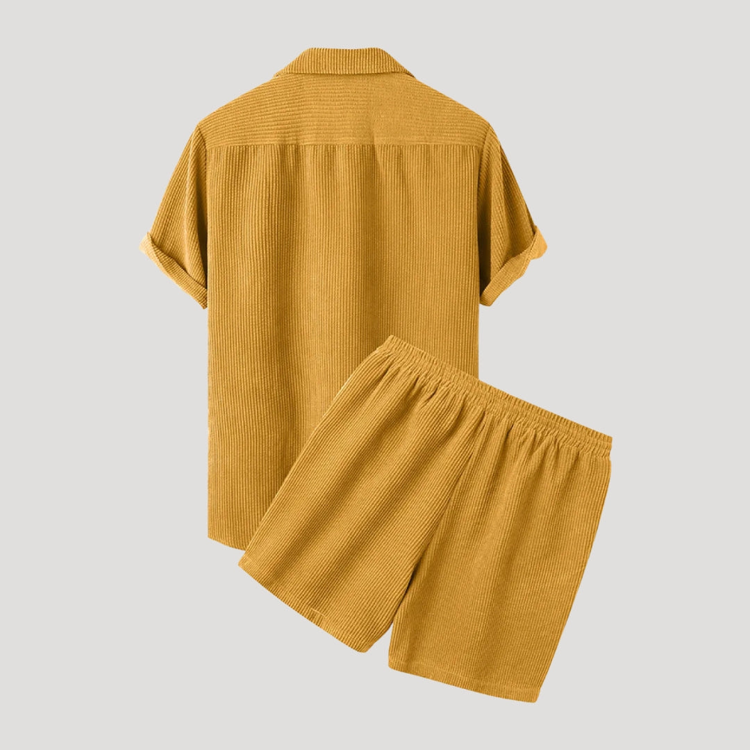 Herr tvådelat set kortärmad skjorta och shorts stilren