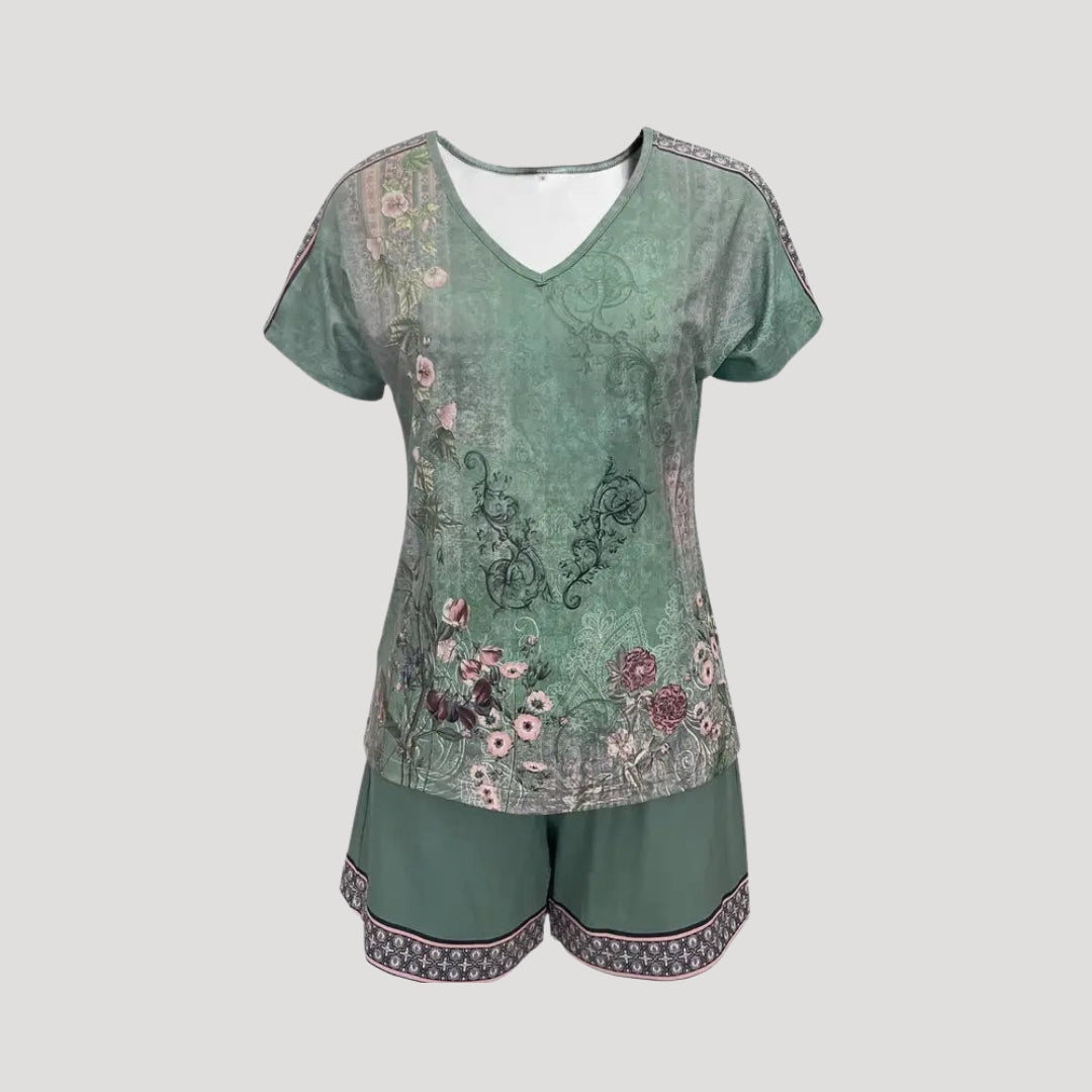 Dam tvådelat set med shorts och topp grön