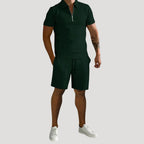 Herr matchande set pikétröja med dragkedja och shorts