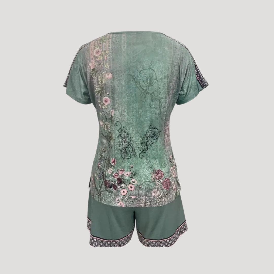 Dam tvådelat set med shorts och topp grön