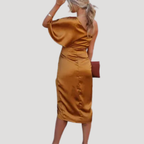 Dam Festklänning Midiklänning Satin One Shoulder Draperad Asymmetrisk
