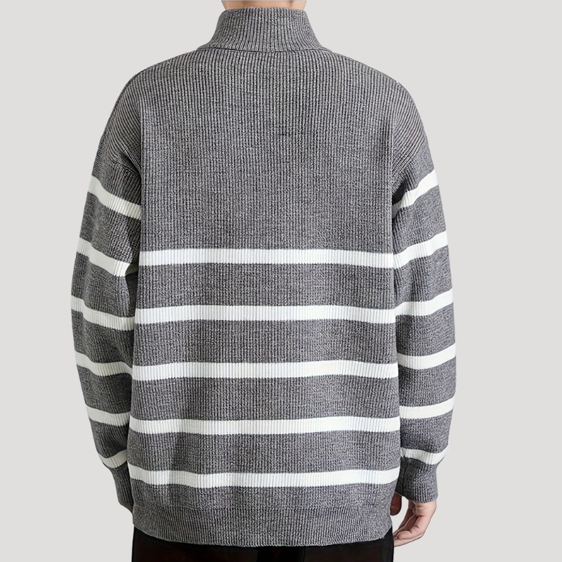Herrtröja Stickad Half Zip Randig Långärmad Vardagströja Casual