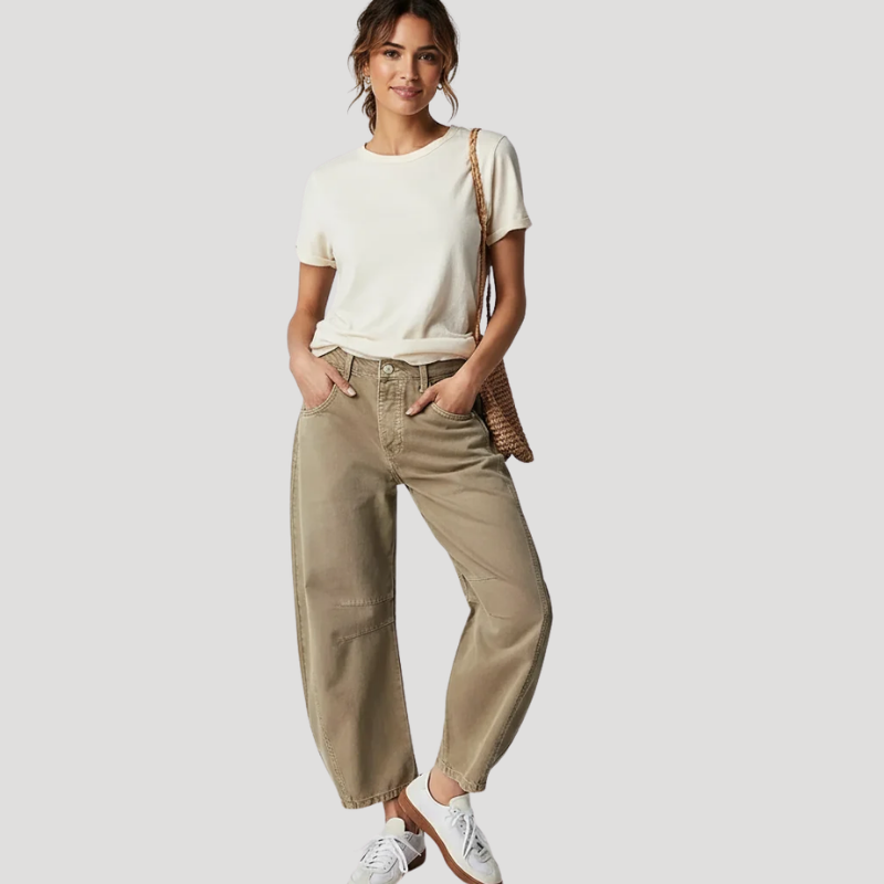 Dam Barreljeans Högmidjade Avslappnad Passform Vardagsjeans