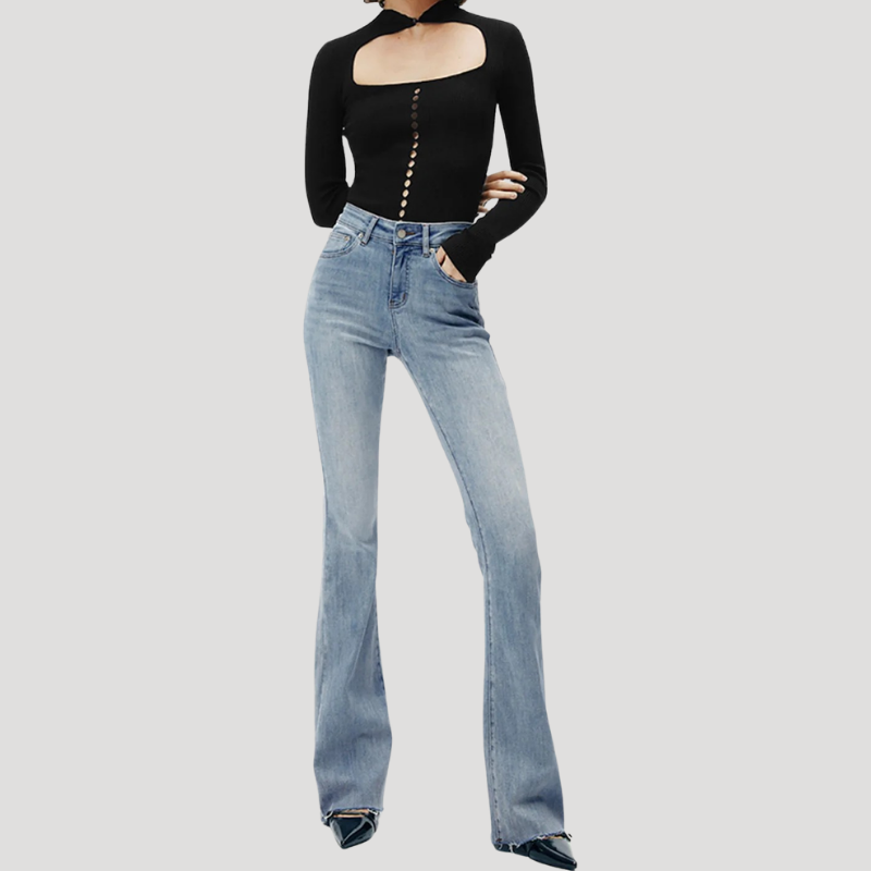 Dam Bootcut Jeans Högmidjade Stretch Flare Denimjeans