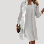 Dam spetsklänning knälång med långärmad kappa elegant set