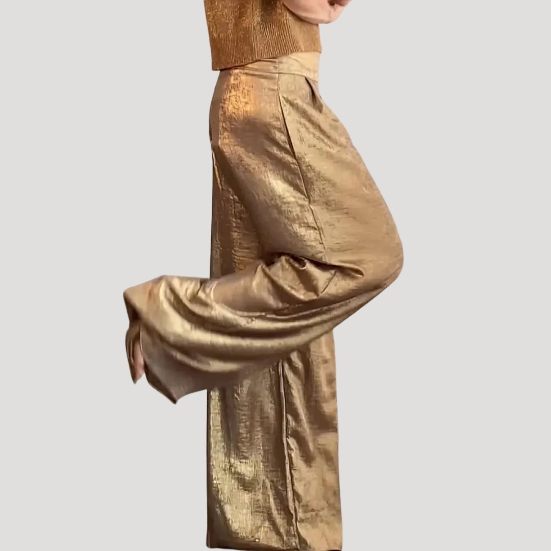 Dam eleganta ballongbyxor satin med hög midja fest