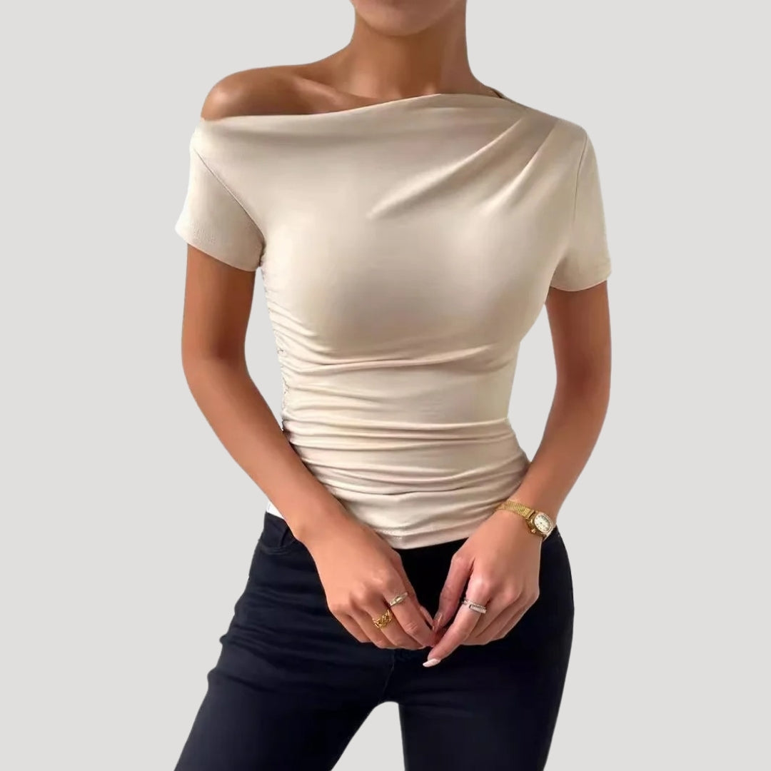 Off shoulder topp dam – figurnära draperad festtopp