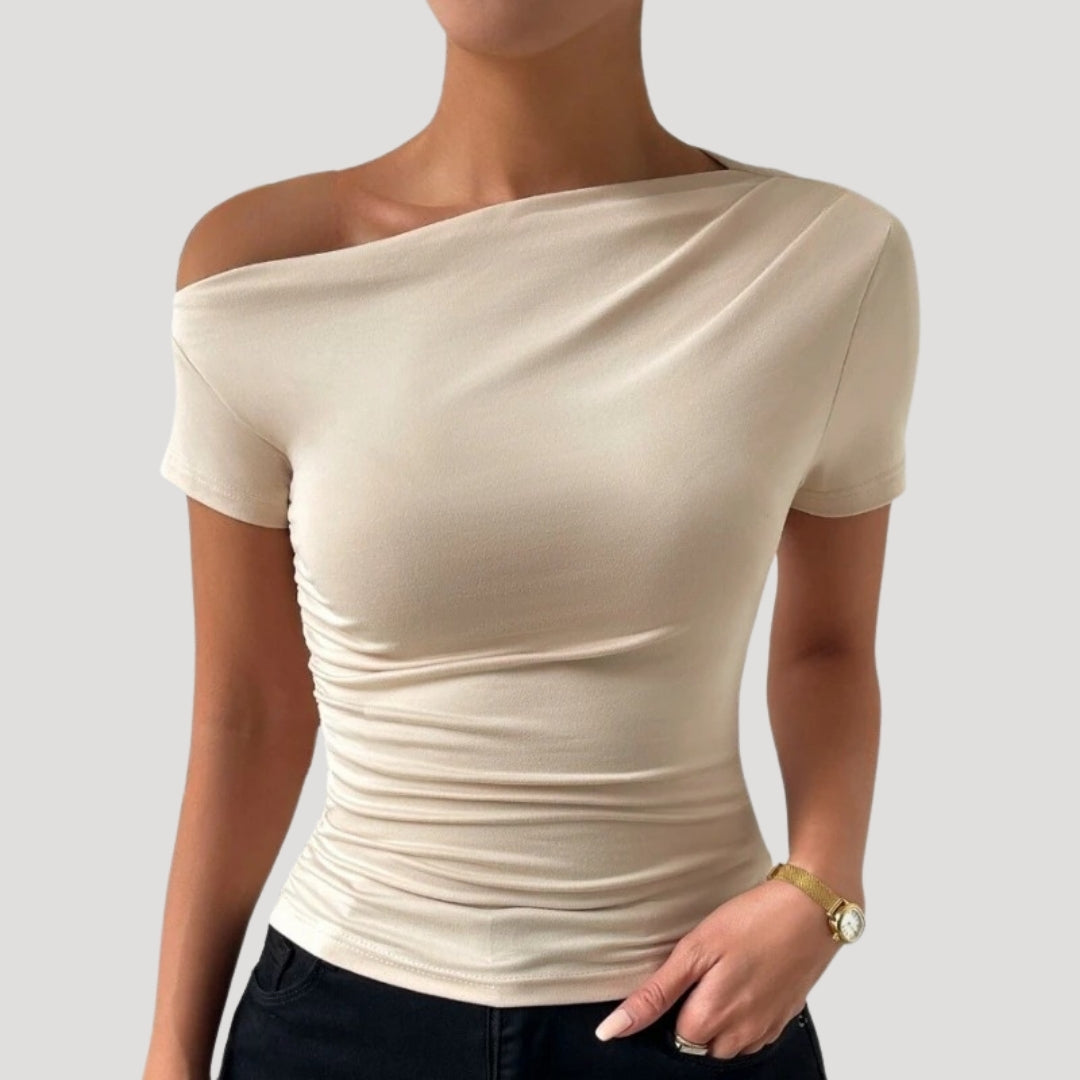 Off shoulder topp dam – figurnära draperad festtopp