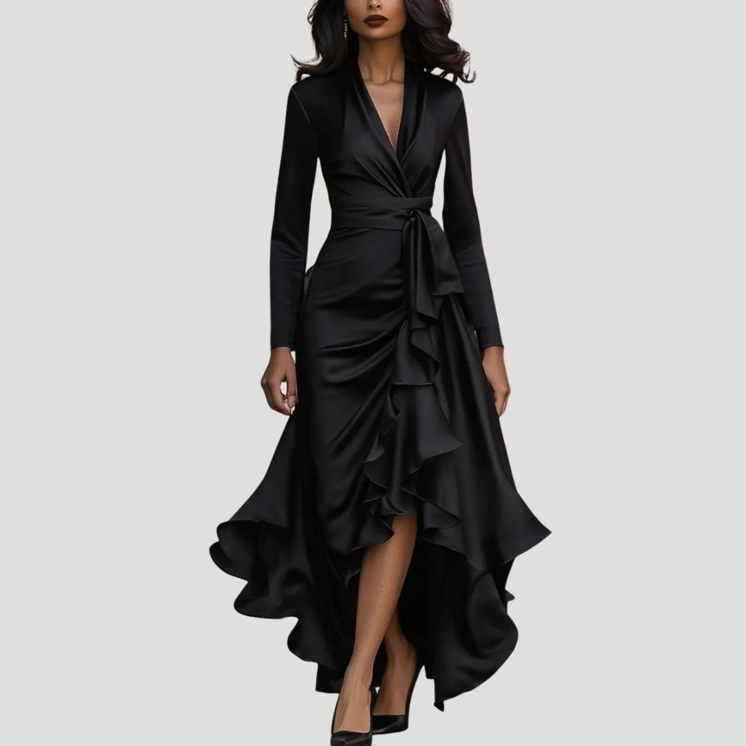 Dam omlottklänning långärmad med volangkjol snygg festklänning