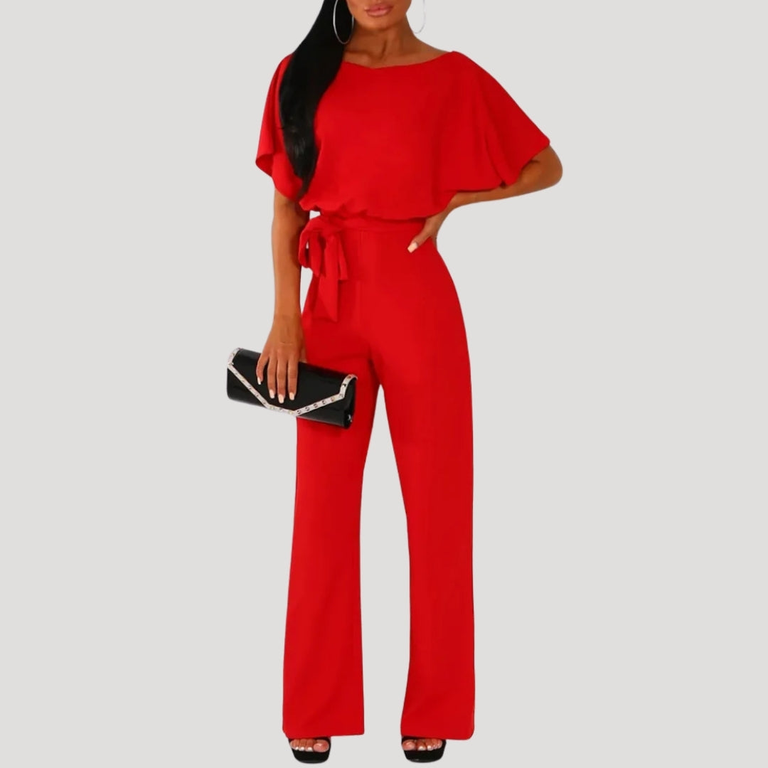 Dam jumpsuit med kort ärm och knytband