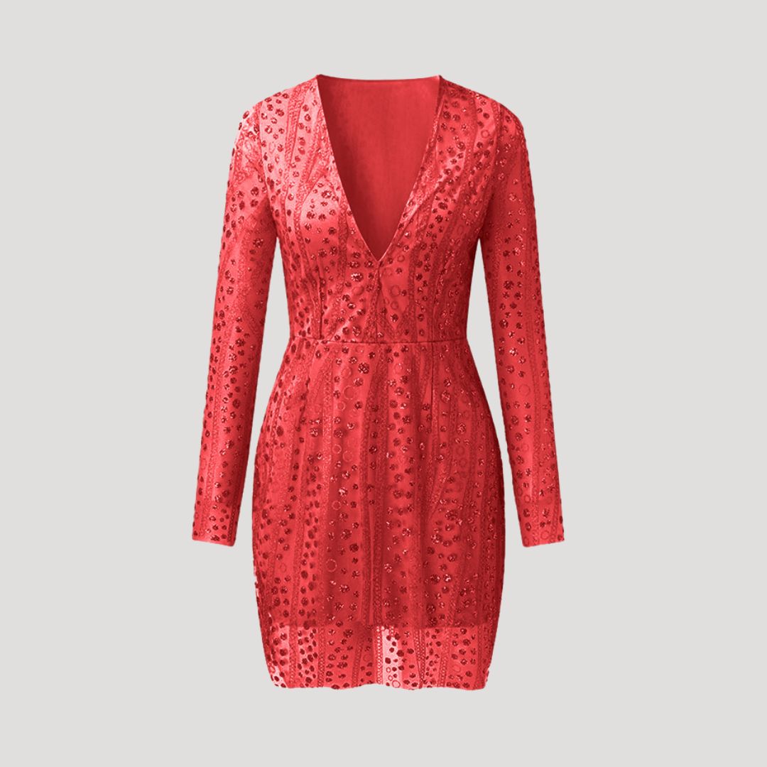 Dam v ringad paljettklänning med lång ärm