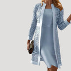 Dam spetsklänning knälång med långärmad kappa elegant set