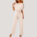 Dam jumpsuit med kort ärm och knytband