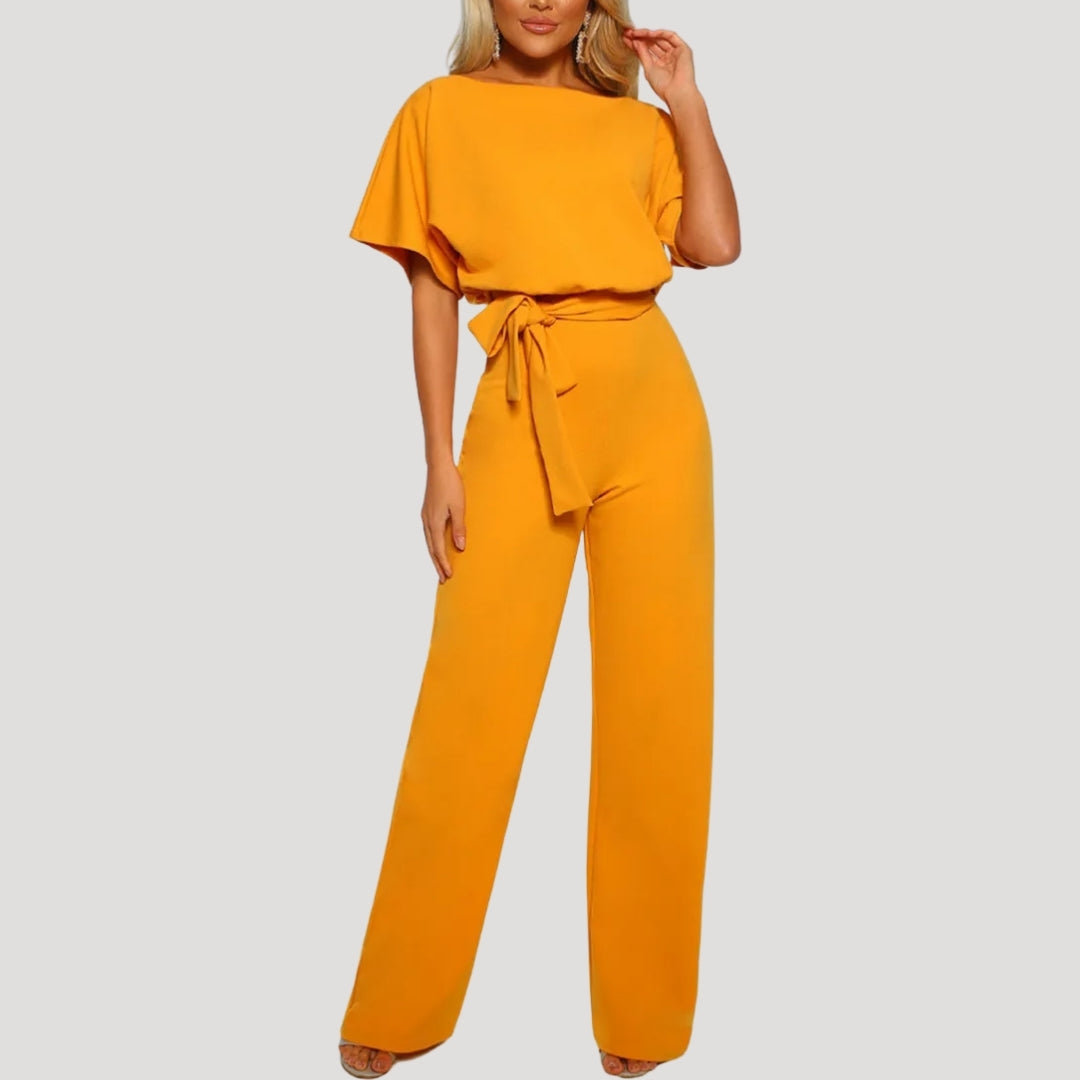 Dam jumpsuit med kort ärm och knytband