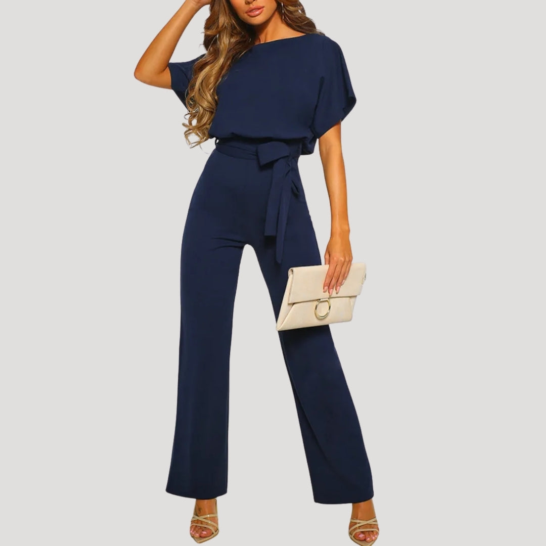 Dam jumpsuit med kort ärm och knytband