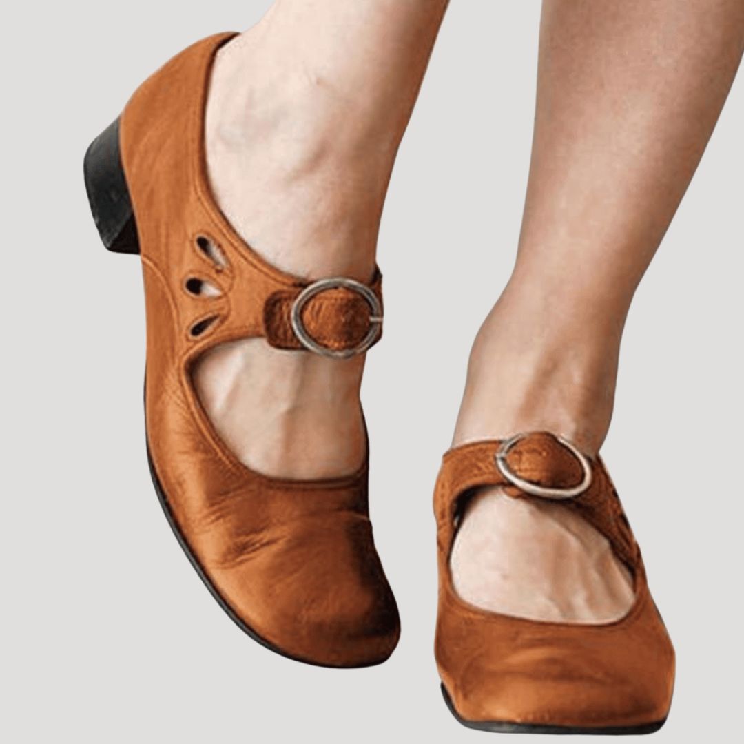 Dam mary jane skor i läder med låg klack