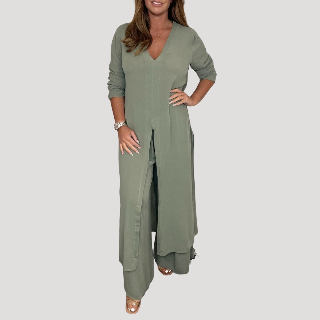 Dam matchande tvådelat set med byxor och topp