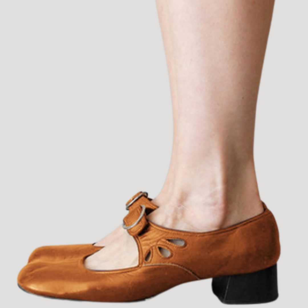 Dam mary jane skor i läder med låg klack