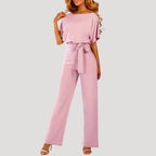 Dam jumpsuit med kort ärm och knytband