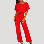 Dam jumpsuit med kort ärm och knytband