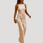 Dam byxdress glittrig fest ärmlös öppen rygg elegant stil
