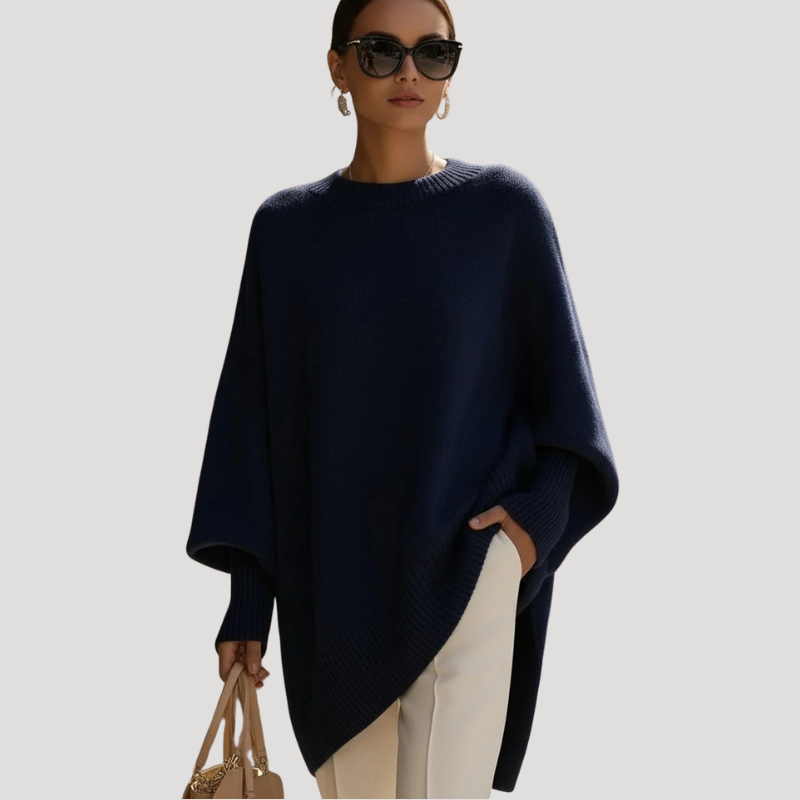 Damkofta Stickad Poncho Oversize Långärmad Tröja