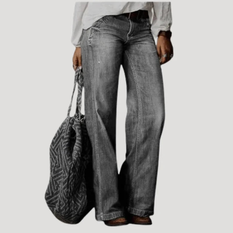 Dam Raka Jeans Högmidjade Vida Byxor Stretch Denim