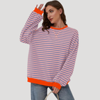 Dam Randig Oversized Tröja Rundhalsad Långärmad