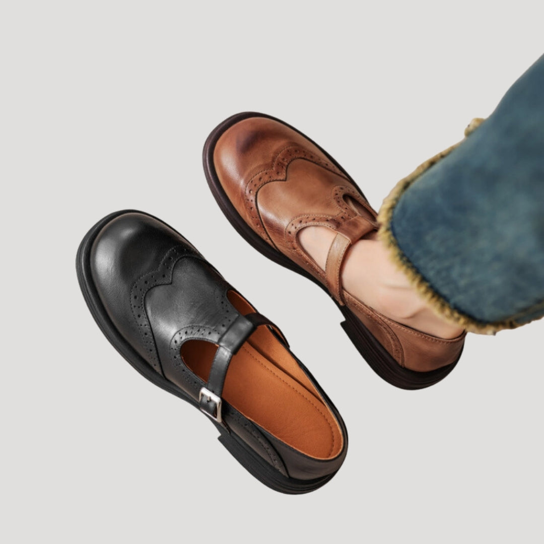 Dam ballerinaskor i läder med rem