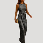 Dam byxdress glittrig fest ärmlös öppen rygg elegant stil